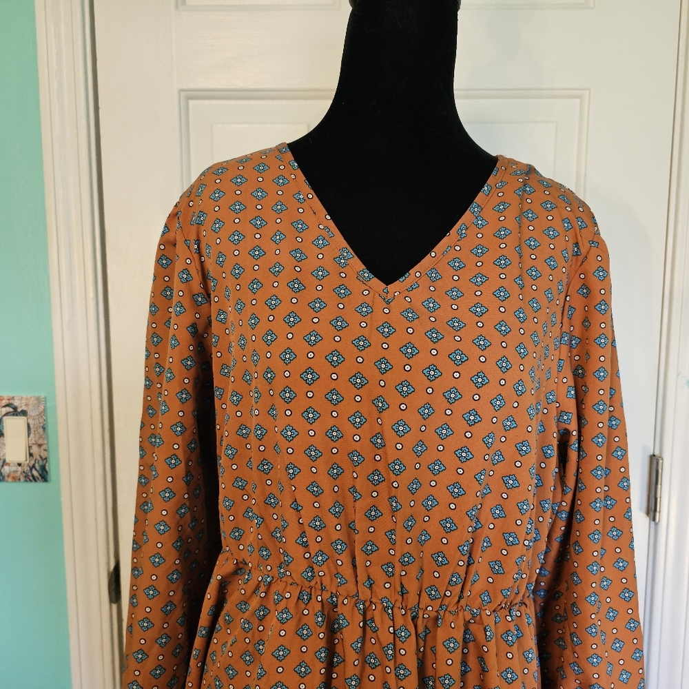 SHEIN Orange Geometric V-Neck Dress Women's Sz 1XL - Picture 1 of 15